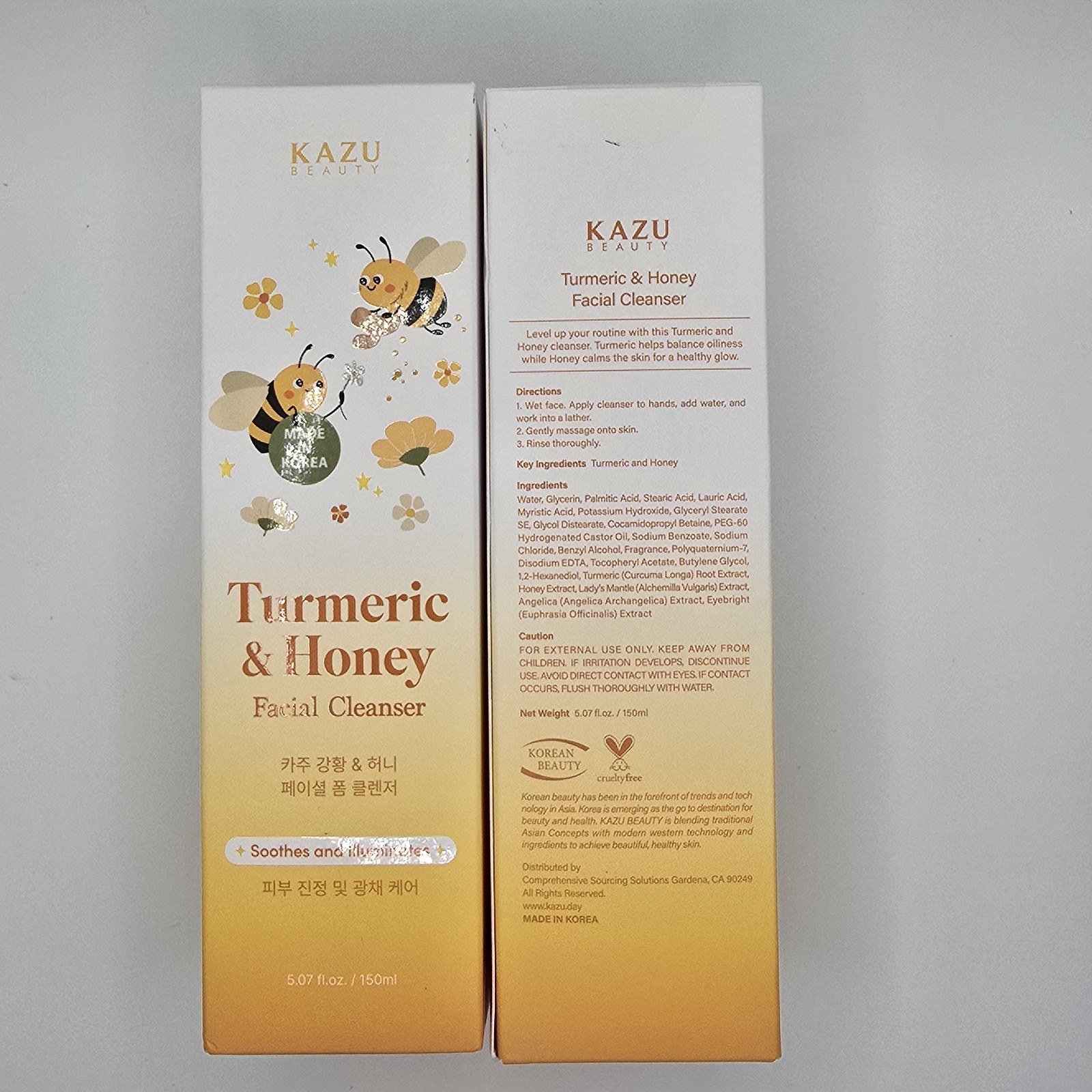Kazu Beauty Turmeric & Honey Facial Cleanser Cruelty-Free Soothes 2×5.07 fl.oz