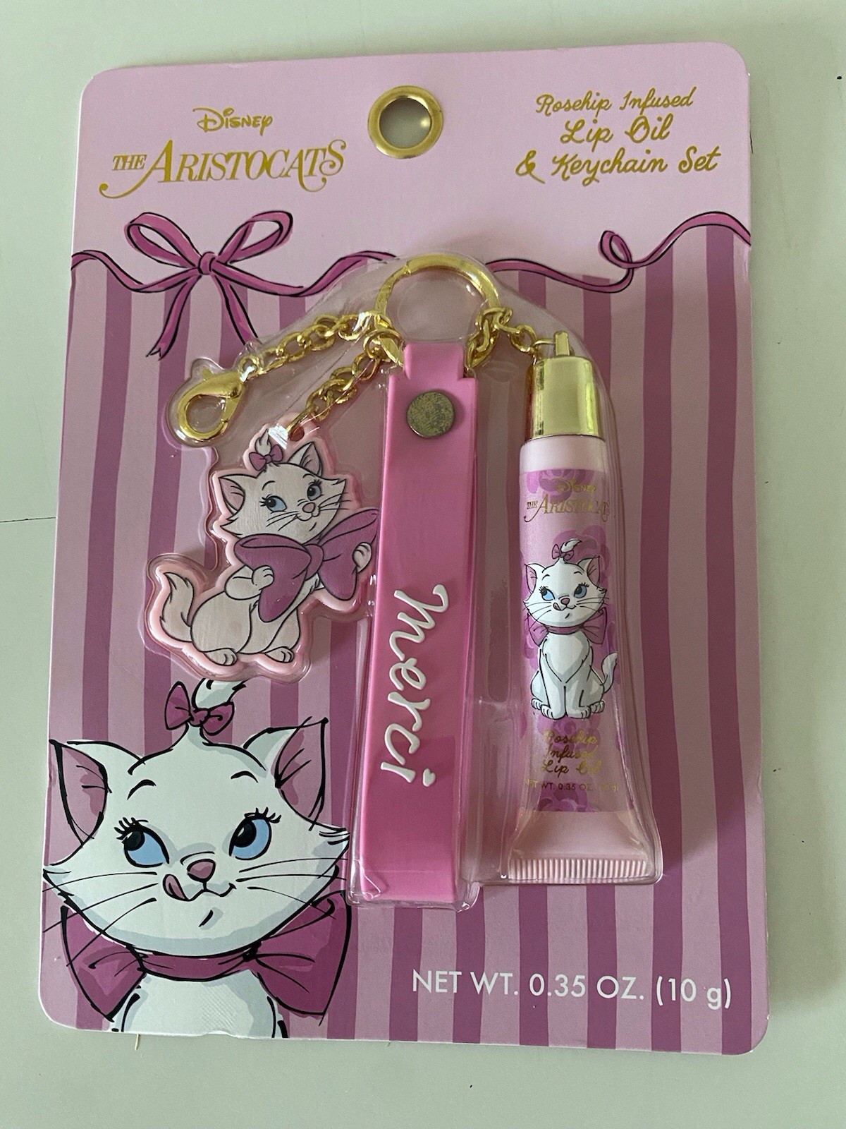 Disney The Aristocats Marie Rosehip Infused Lip Oil Bracelet & Keychain Set NEW