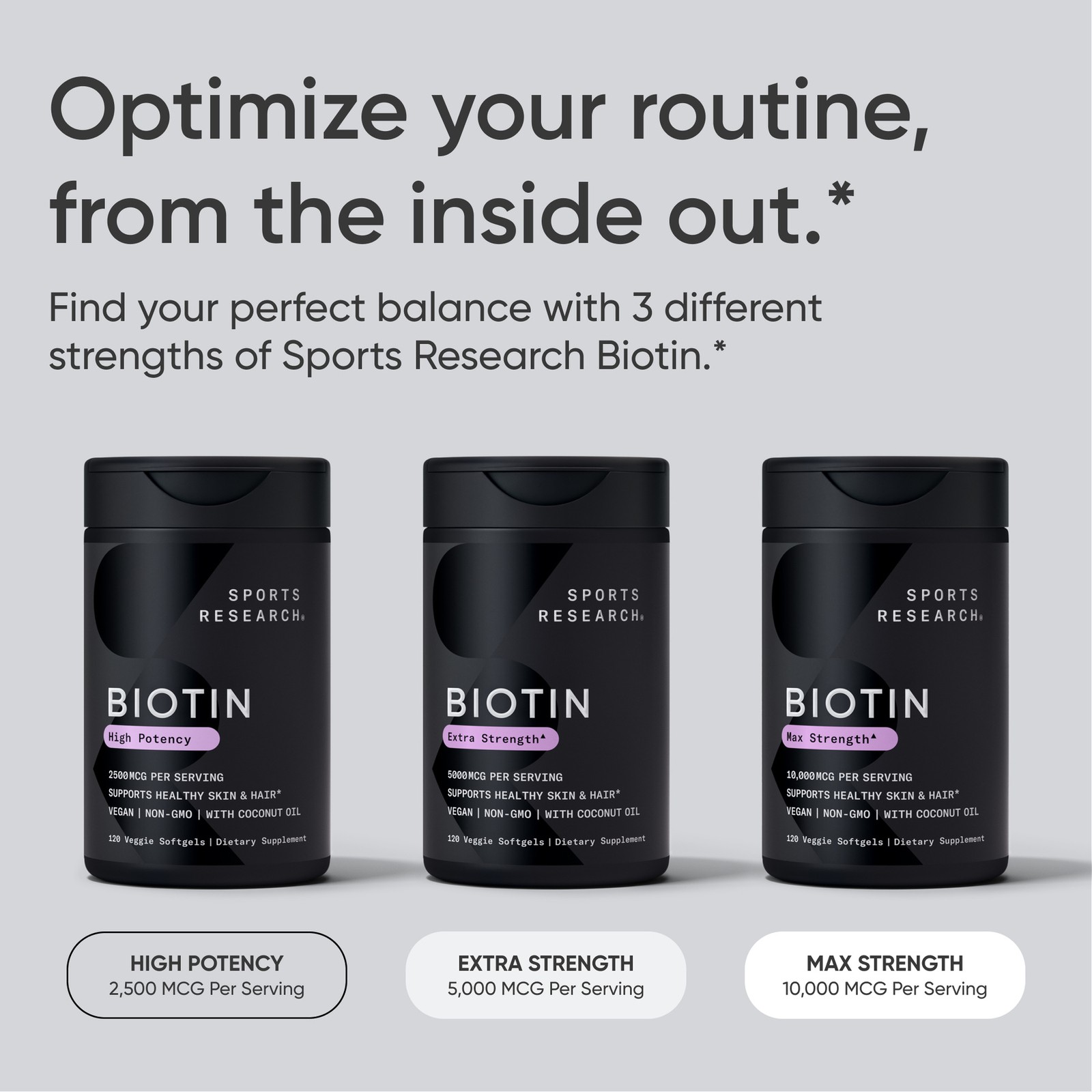 Vegan Biotin 5000mcg w/ Coconut Oil Extra Strength Biotin 30 Veggie Softgels