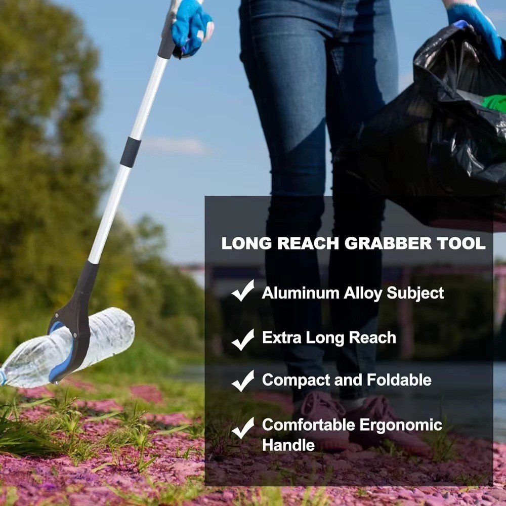 Blue Foldable Reacher Grabber Tool Rotating Jaw & Magnet Trash Picker Heavy Duty