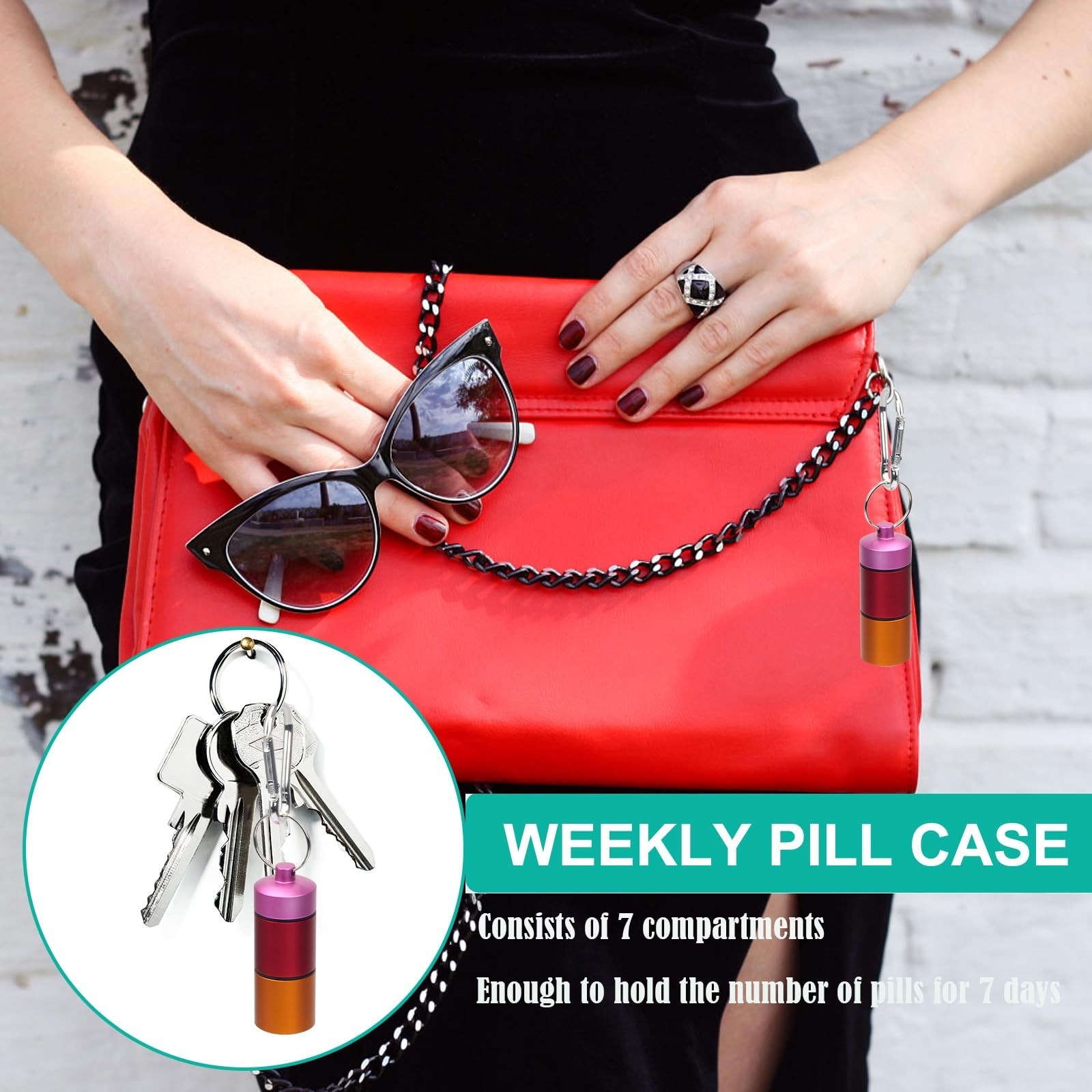 Portable Pill Case Keychain – 2 Pack Waterproof Weekly Organizer for Travel – Ra
