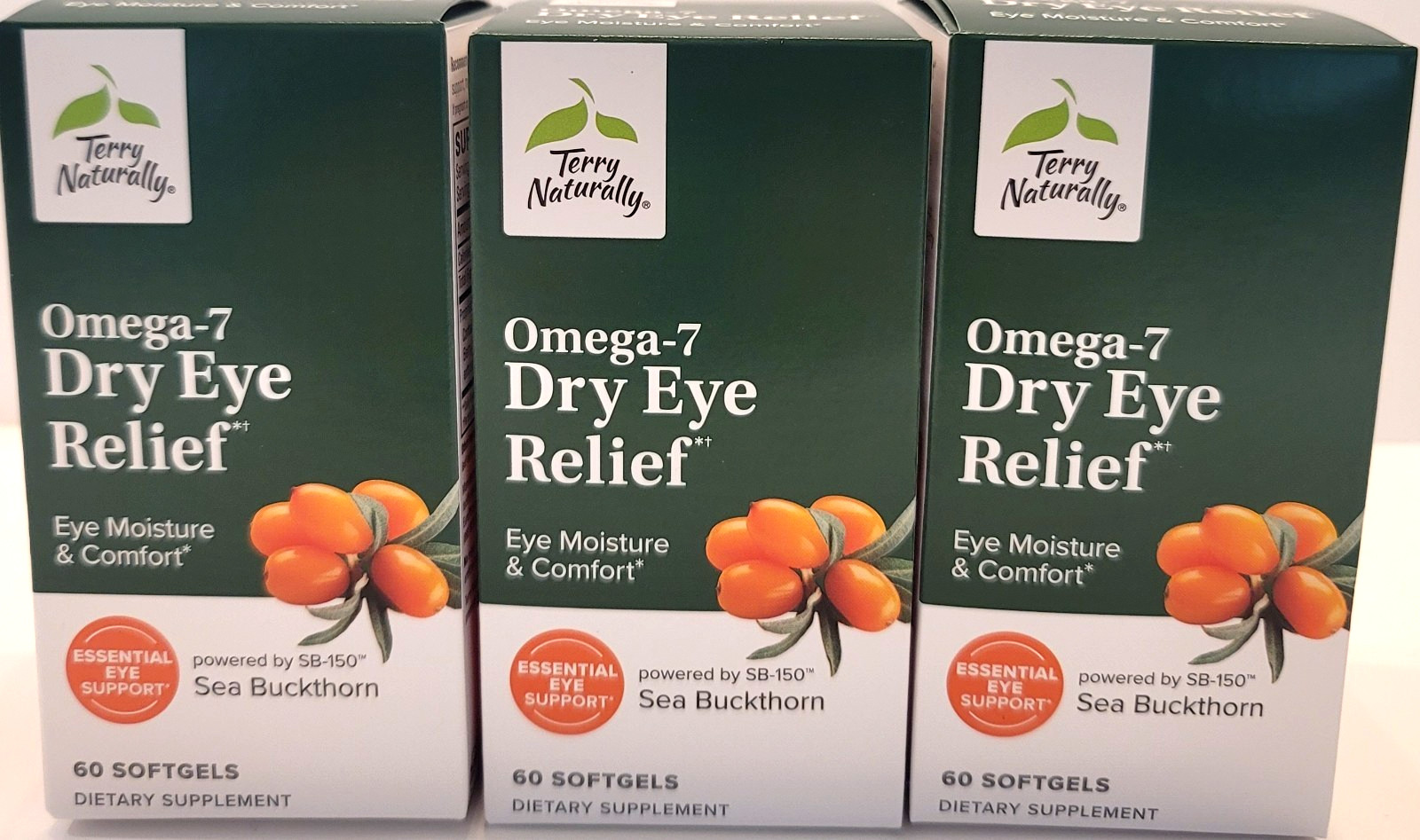 Terry Naturally Omega-7 Dry Eye Relief Lot of 3=180 Softgels Exp. 07/2026