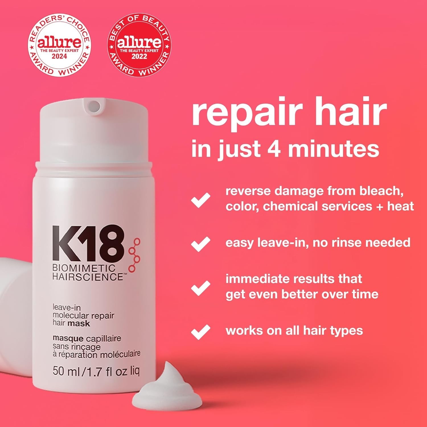 K18 Leave-In Molecular Repair Hair Mask – 1.7 fl oz