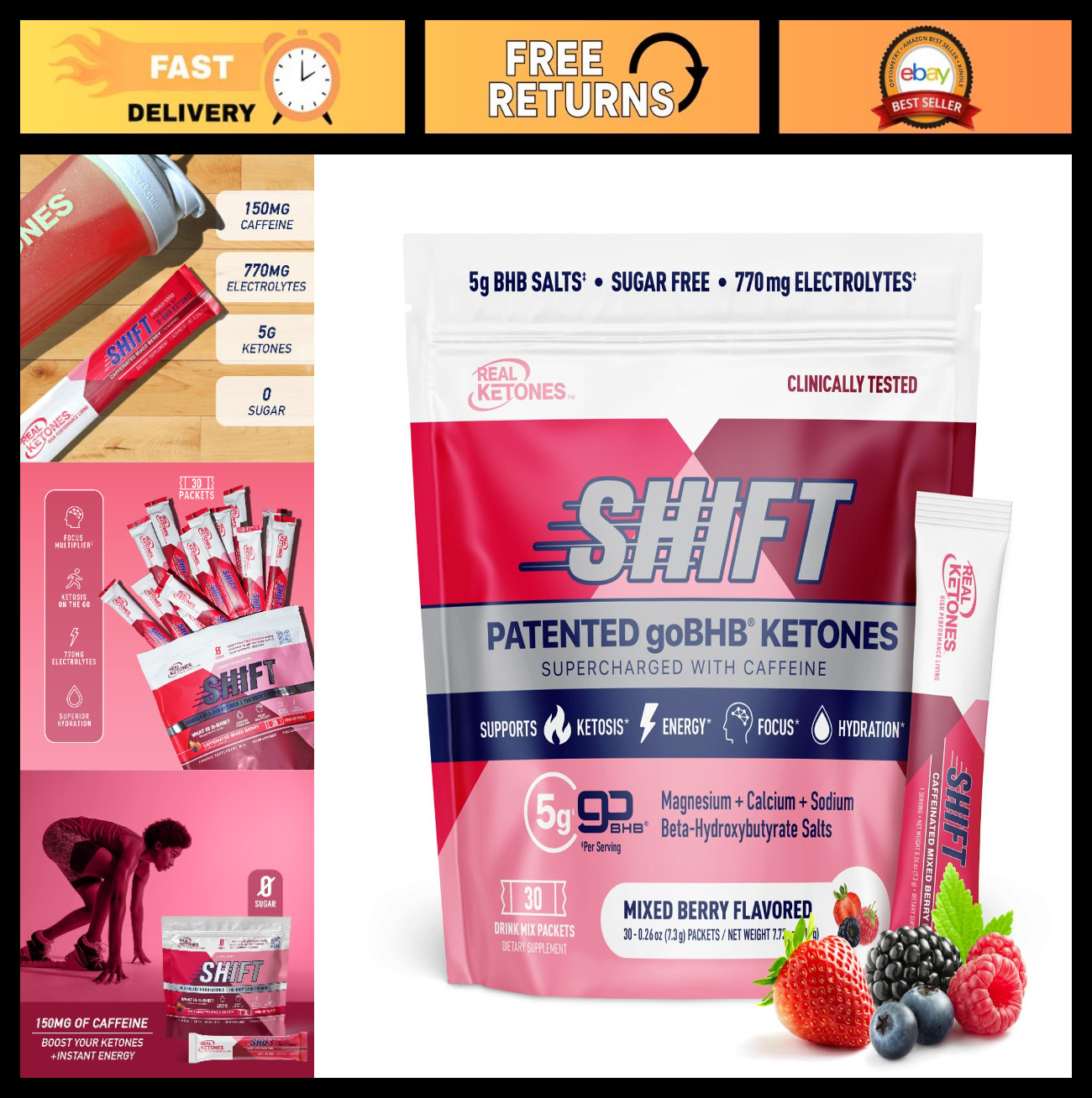 Keto BHB Exogenous Ketones Drink Mix – Sugar-Free Electrolytes Powder, 30 Pack,