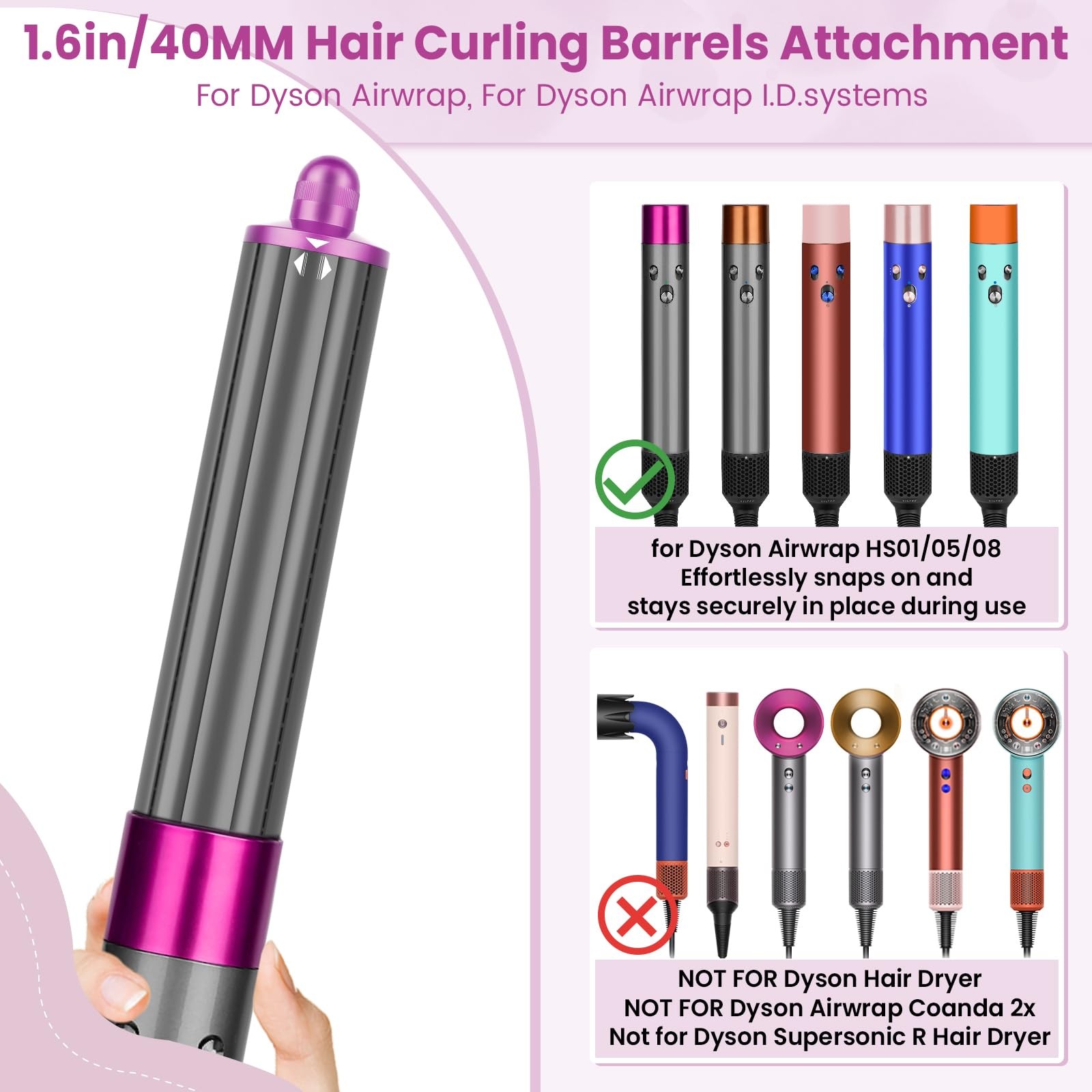 1.6IN Long Hair Barrels Attachment Compatible with Dyson Airwrap HS01 HS05 HS…