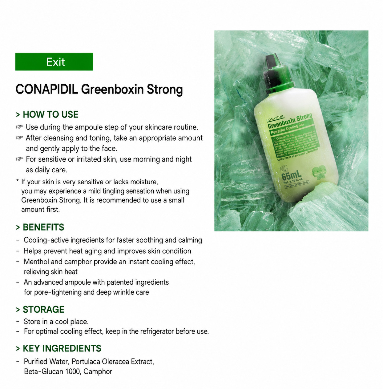 CONAPIDIL Greenboxin Strong Cooling Gel Ampoule 65ml