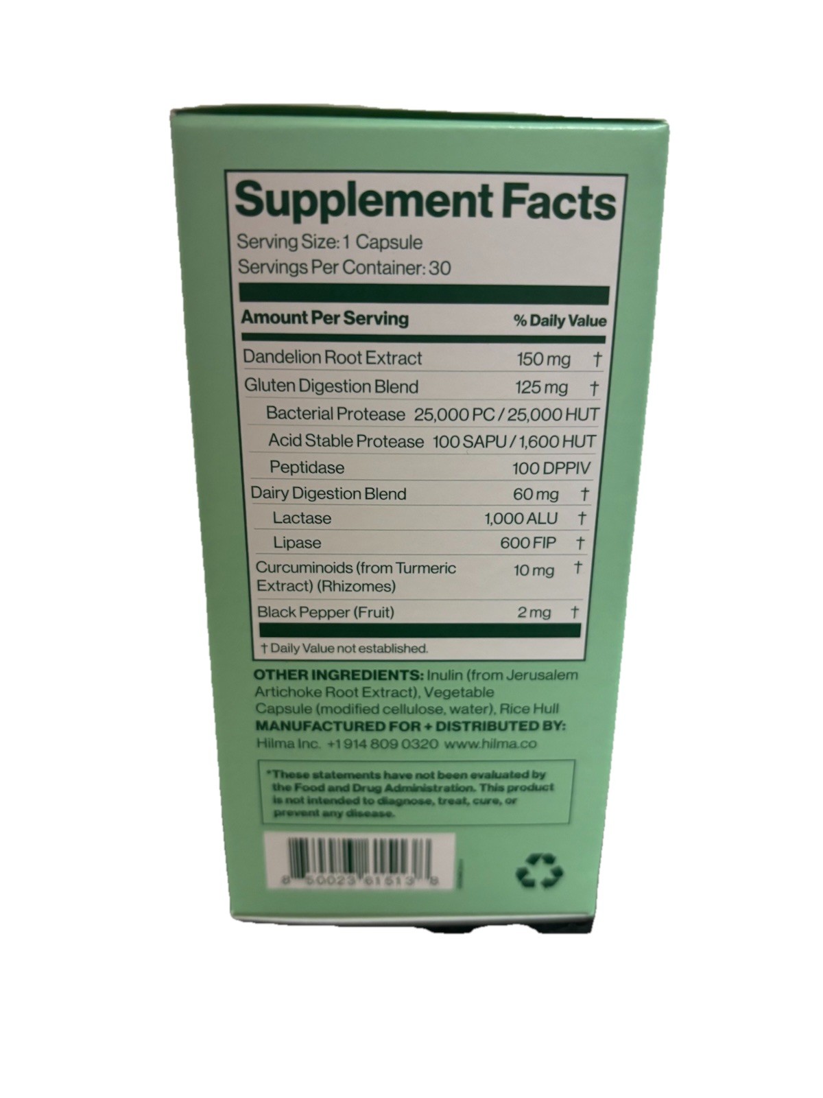 Hilma Dairy + Gluten Digestive Aid, 30 Capsules – EXP: 04/2026
