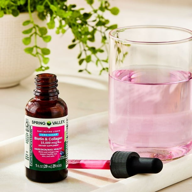 Spring Valley Zero Sugar Biotin Hair/Skin/Nails, Natural Berry Flavor, 15000 mcg