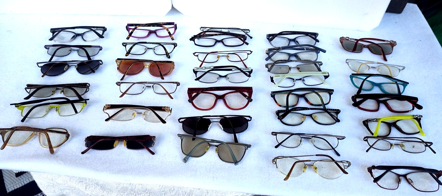 Lot of 34 Eyeglass Frames: Branded Vintage Modern Mens Women Eddie Bauer Saks