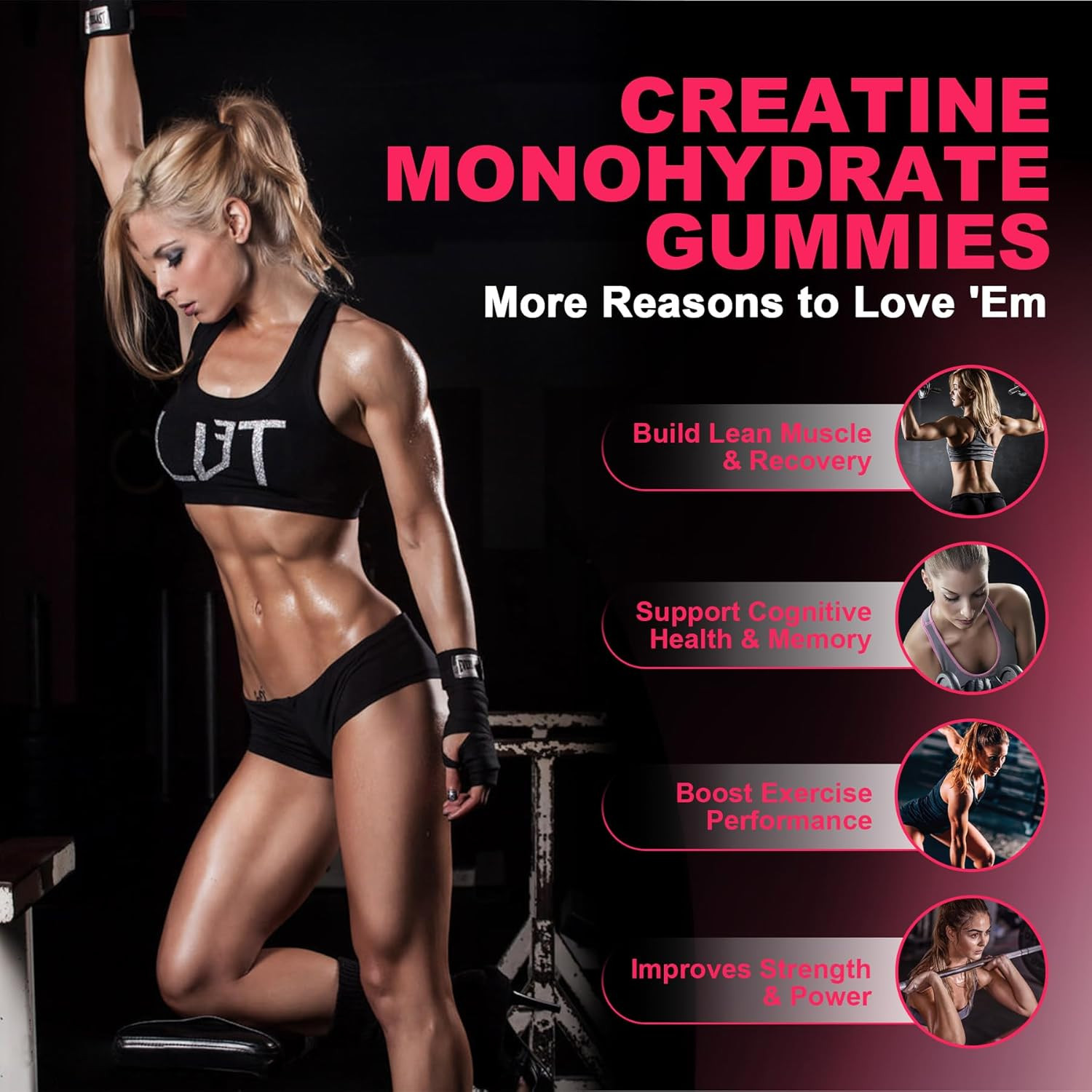 Creatine for Women, Creatine Monohydrate Gummies with Collagen, BCAA, L-Carnitin
