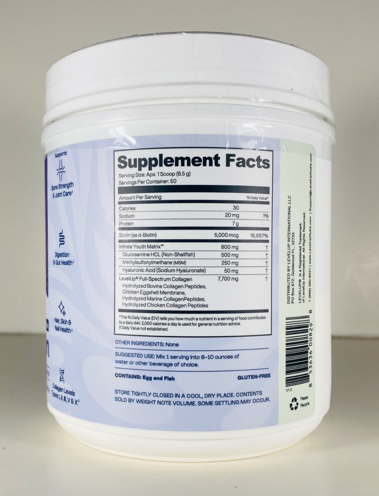 Level Up Fortified Multi Collagen Premium 5 Type, Grass-Fed, Full Spectrum 2029
