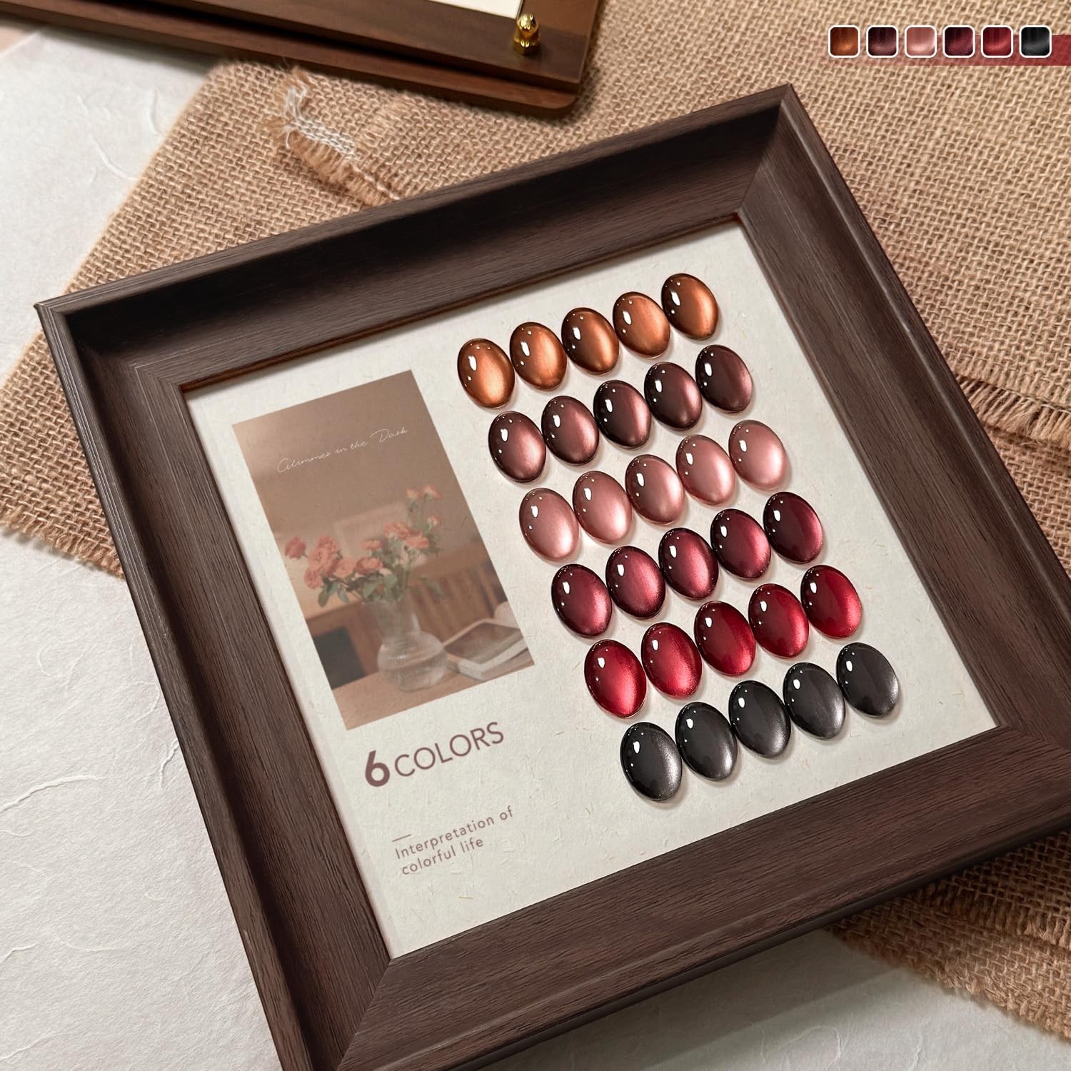 Red Cat Eye Gel Nail Polish Set with Magnet, 6 Colors Dark Red Burgundy Brown Gl