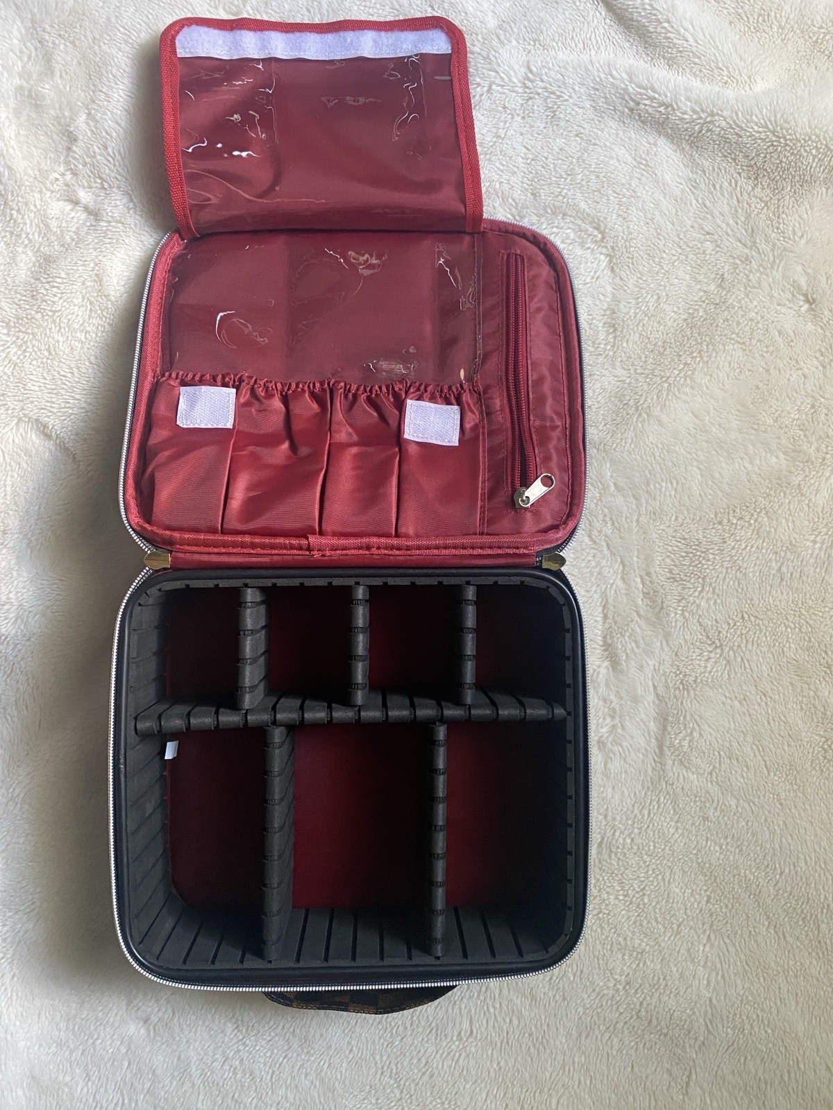 Wodkeis DURABLE Brown Checkered Makeup Bag ~ Adjustable Compartments