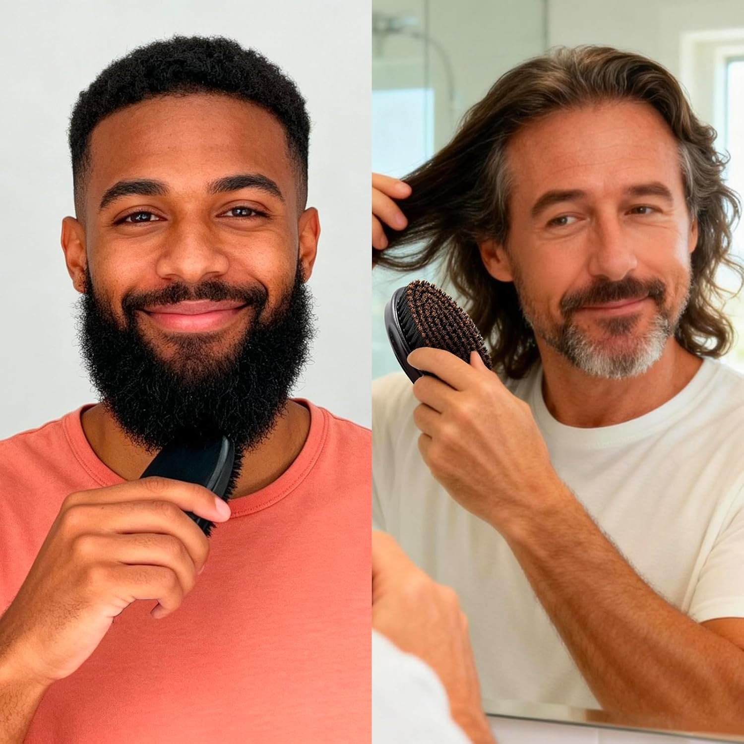 4.3 in Natural Boar Bristle Beard Brush for Men, Premium Wooden Handle with Boar