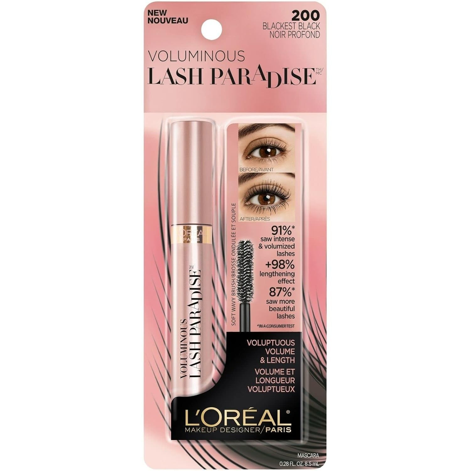 L’Oréal Lash Paradise Mascara Blackest Black 200 Voluminous 3 Pack NEW