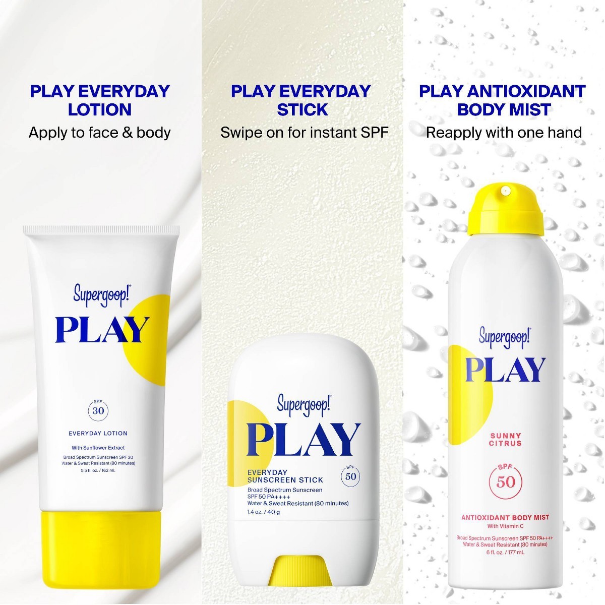 Supergoop! PLAY Antioxidant Body Sunscreen Mist with Vitamin C -SPF 50 – 3 fl oz