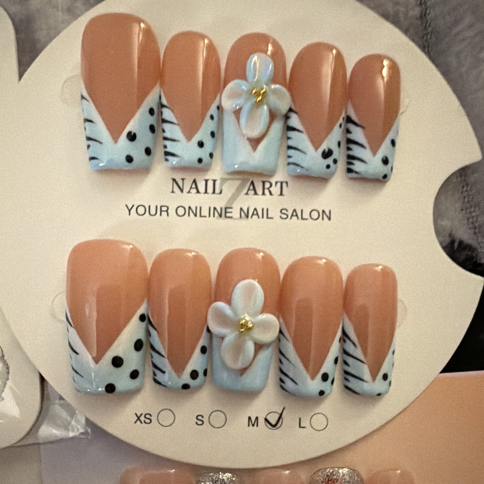 Nail Art Press-On Nails Size Medium Square 3D Floral Multicolor Acrylic