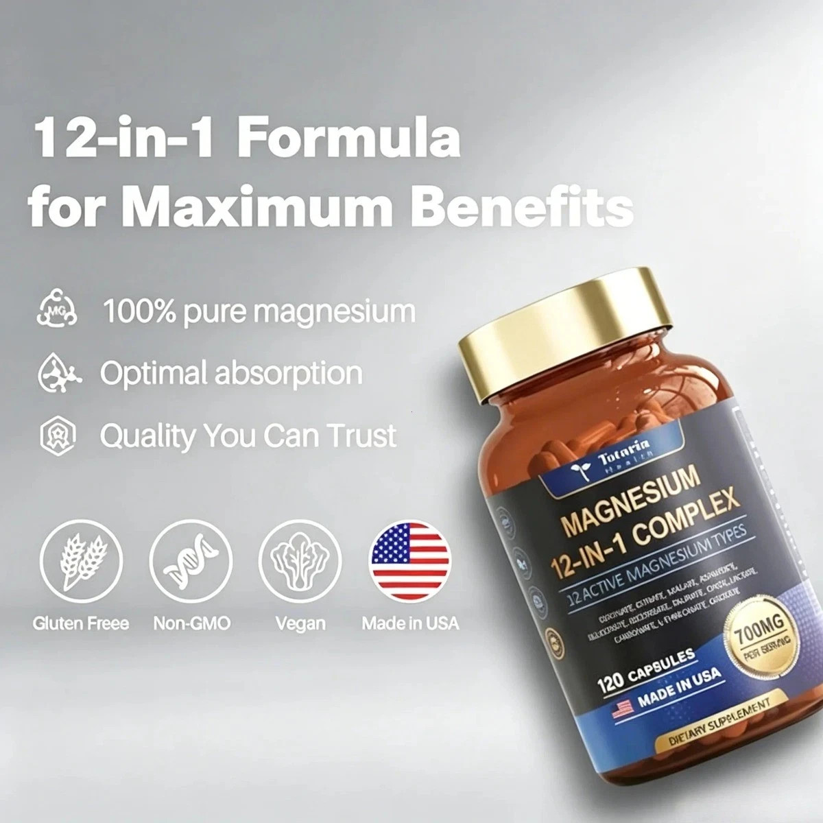 Totaria Magnesium 12-in-1 Complex ,12 Active Forms for Muscle & Relaxation,700mg
