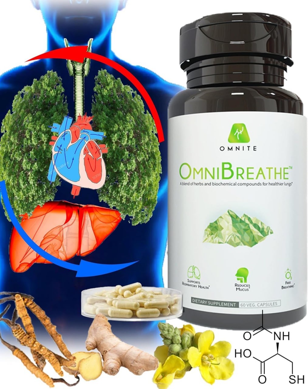 Omnite OMNIBREATHE Respiratory Wellness Lung Supplement-180 Capsules EXP:09-2026