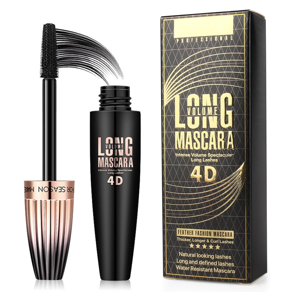 4D Silk Fiber Lash Mascara, Waterproof Long Lasting Mascara Black Volume and Len