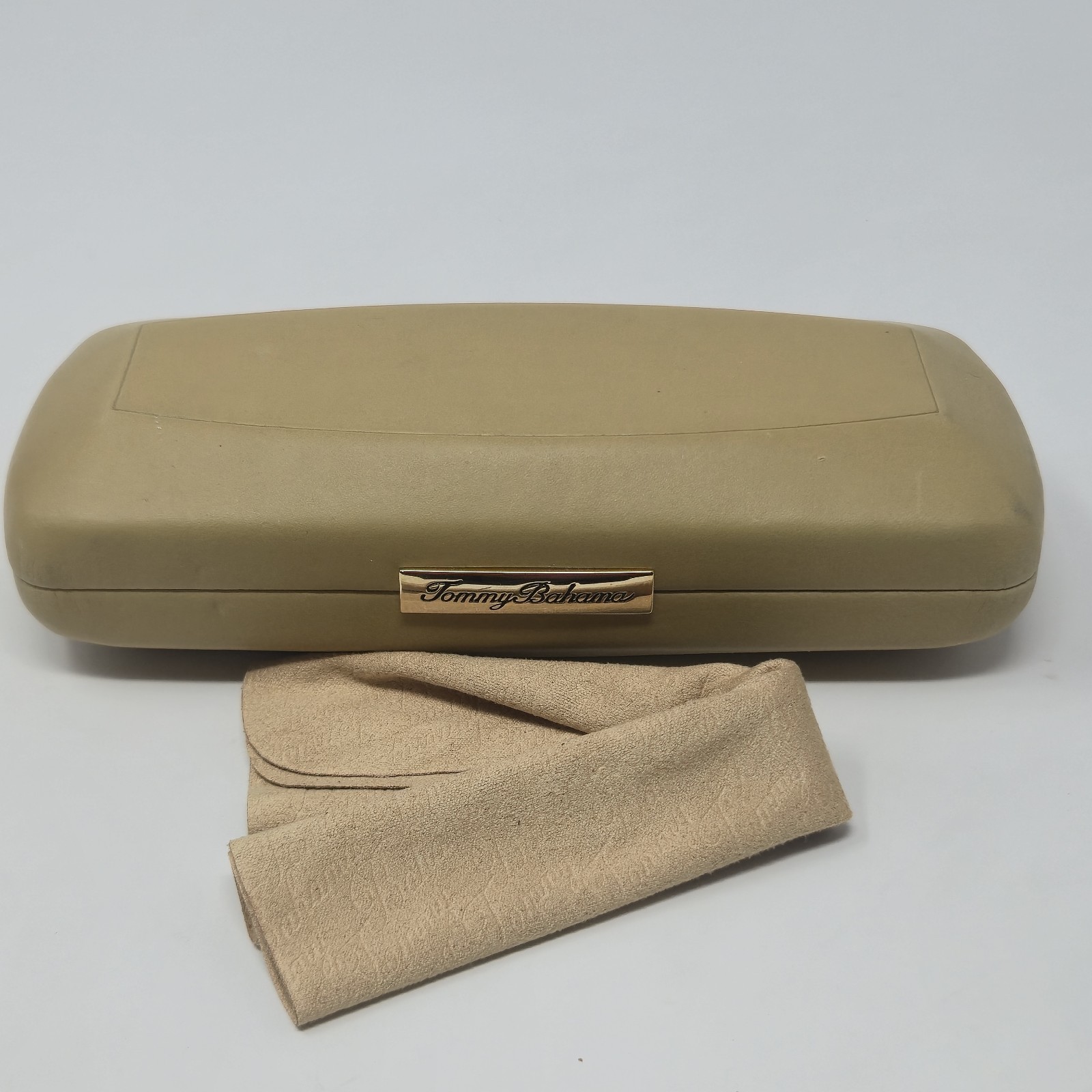 ​Tommy Bahama Sunglasses Case Hard Shell Tan Beige with Branded Cleaning Cloth