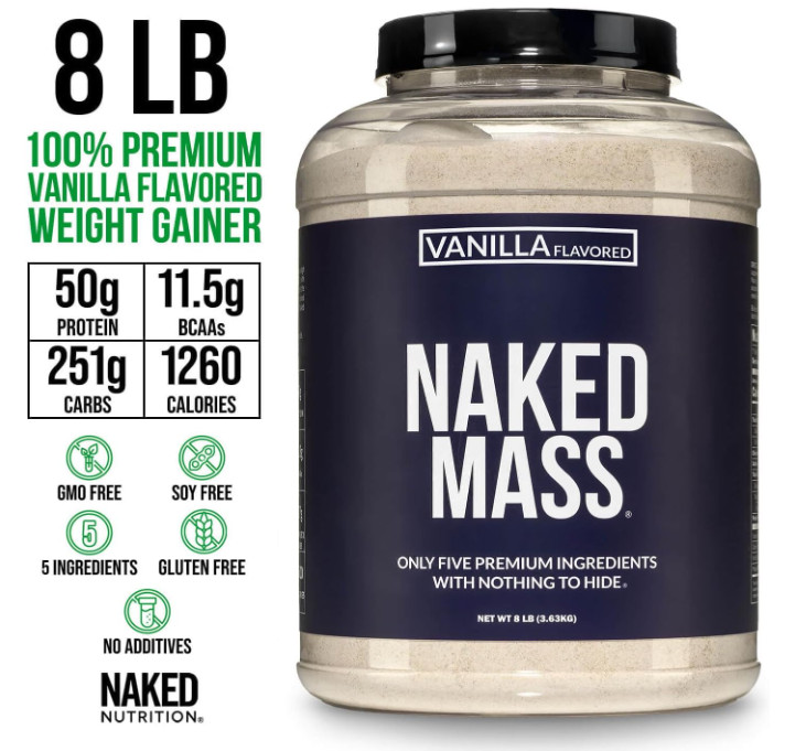 NAKED Vanilla Mass Weight Gainer Protein Powder, 8 lb, 11 Servings