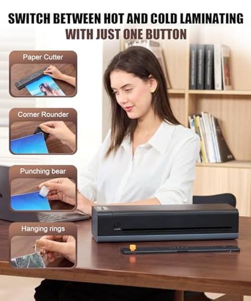 13 Inch Laminator Machine, A-3 9-in-1 Thermal Laminator with Sheets for Hot &