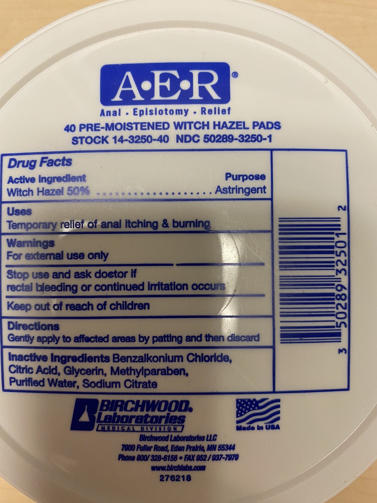 AER Anal Episiotomy Relief. 40 Pre Moistened with Witch Hazel Pads