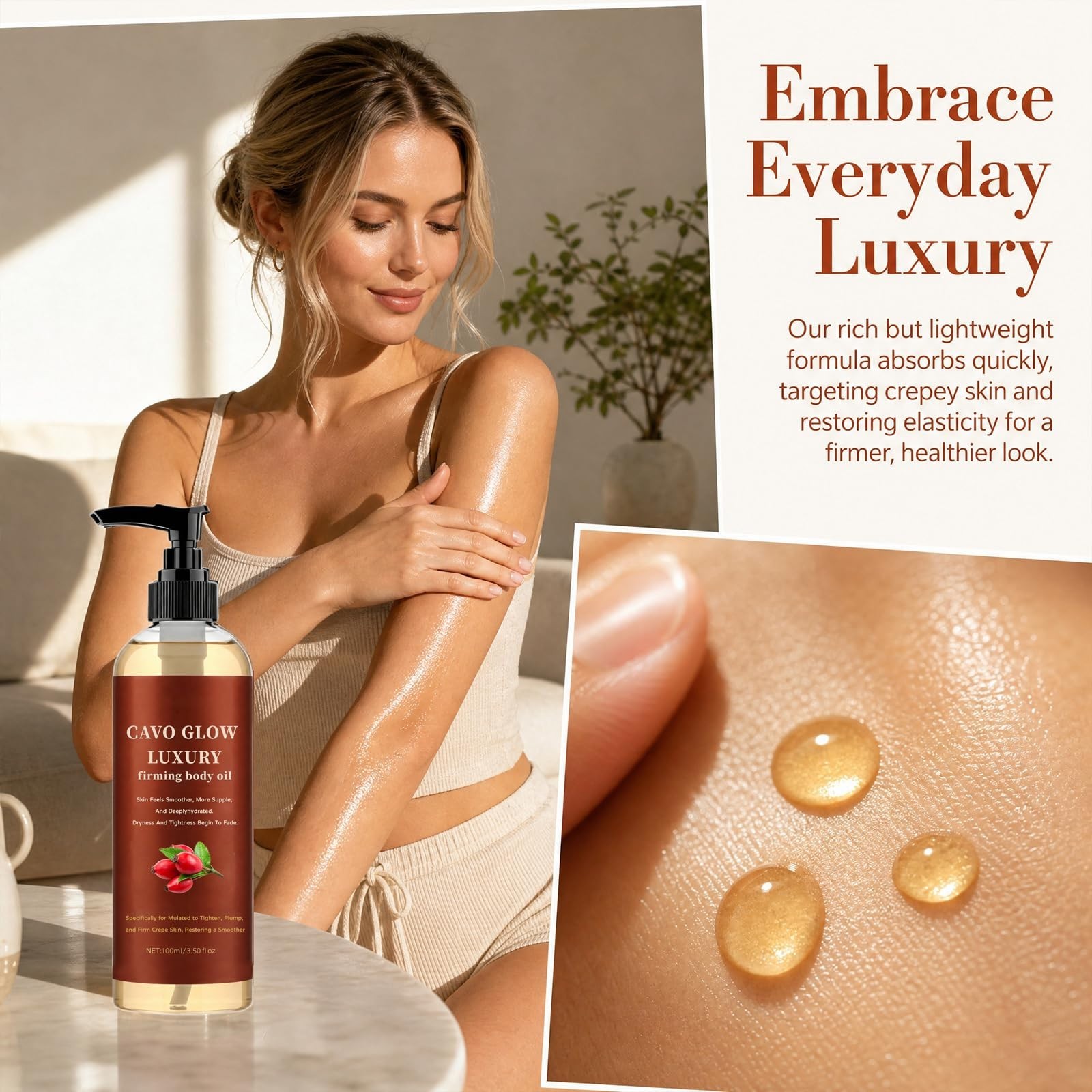 Cavo Glow Luxury Firming Body Oil Anti Crepe Skin Tightening Hydrating Glow Oil