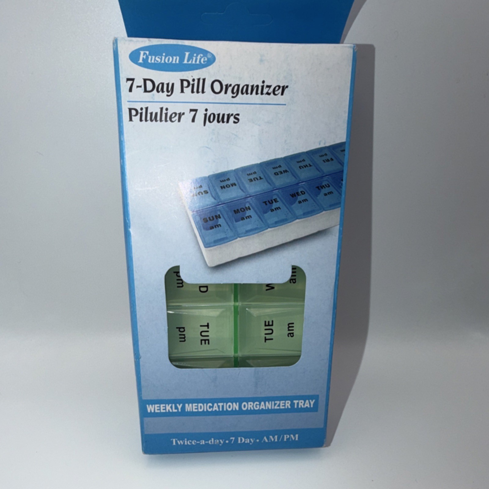 Fusion Life 7-Day Pill Organizer AM/PM Travel Size Lock Compartment Blue Green