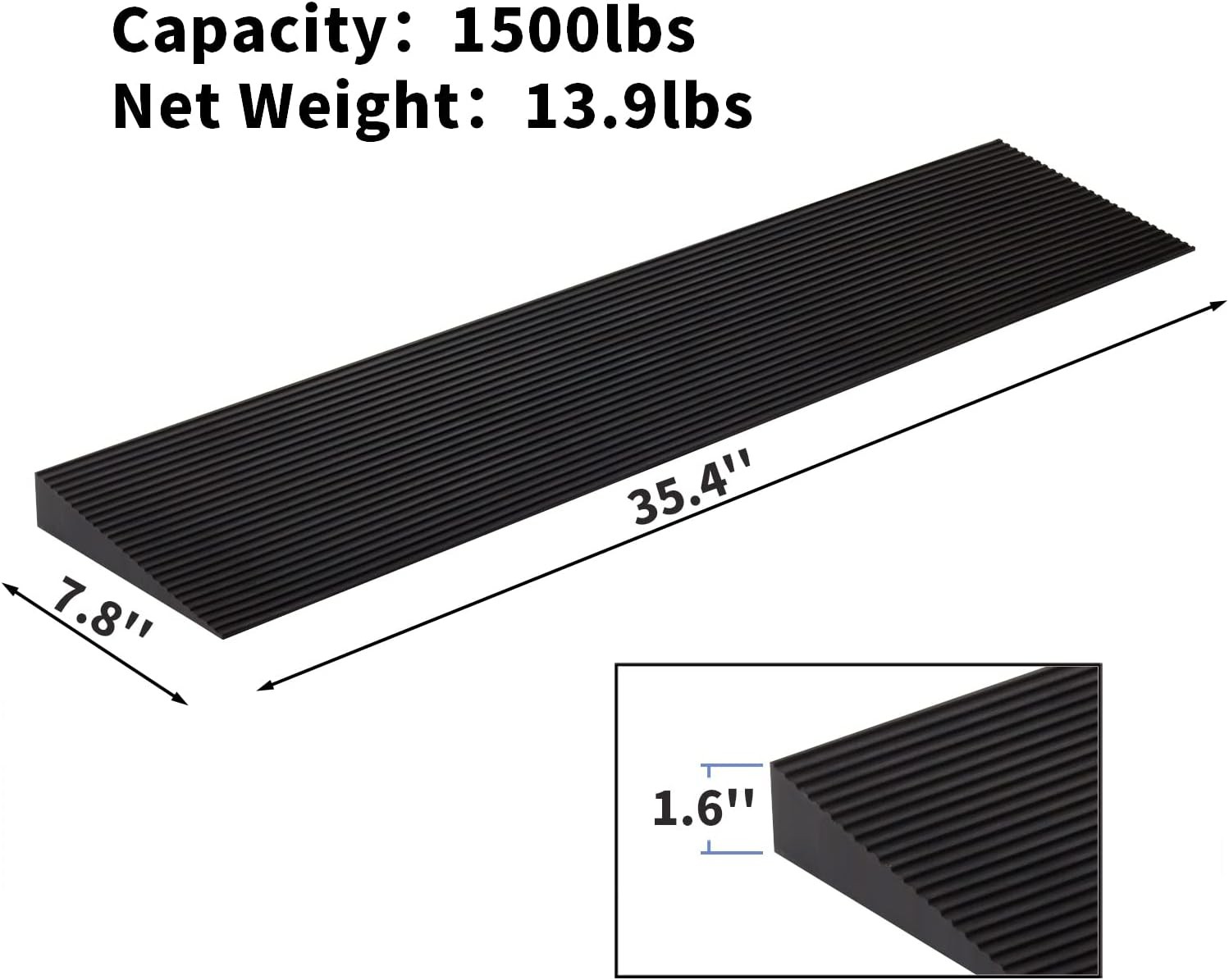 CINNYE 1.6in Rise Solid Rubber Wheelchair Ramp Threshold Ramp for Doorways