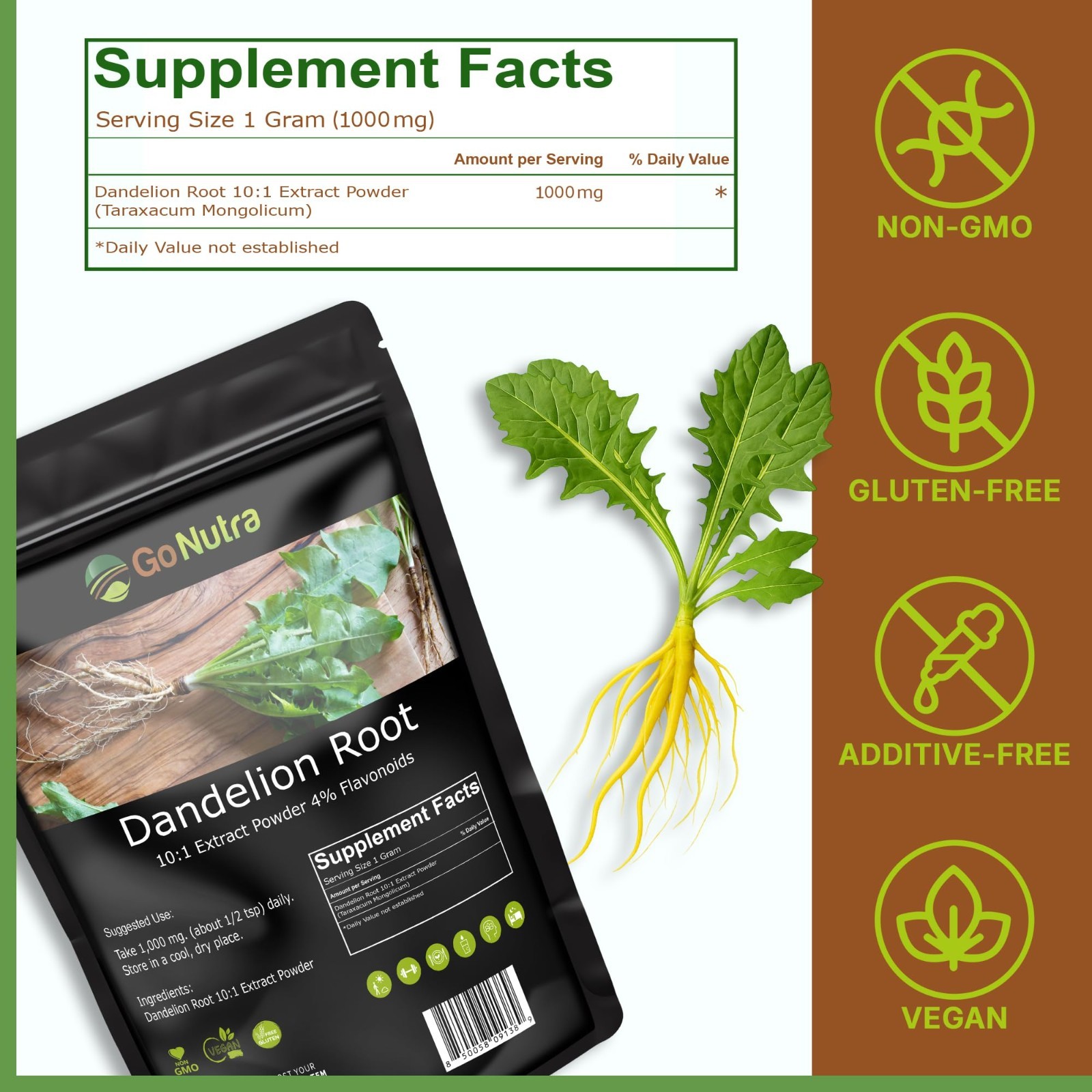 Dandelion Root Powder 10:1 Extract 10x times Stronger Non-Gmo 1 lb