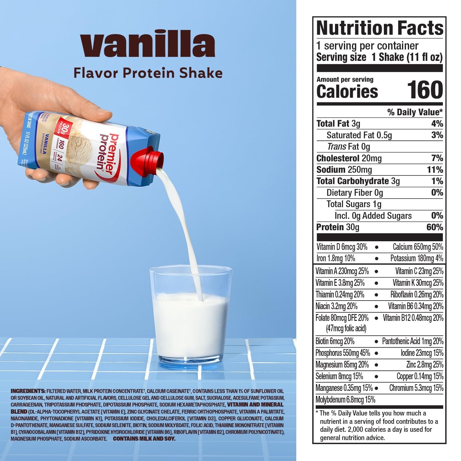 Premier Protein Shake Vanilla 30g Protein No Added Sugar 11 fl oz 12 Pack