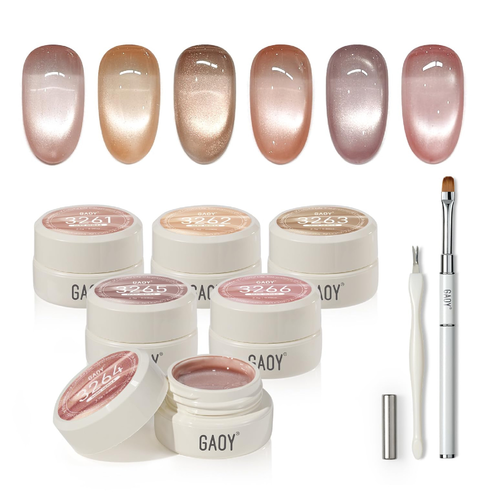 GAOY Sheer Nude Cat Eye Gel Nail Polish Set with Magnet, 6 Colors Jelly Pink Pur