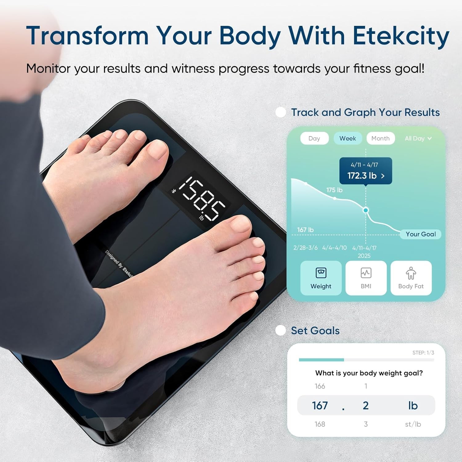 Digital Body Fat Scale Bluetooth Smart BMI Muscle Mass Weight LED App Sync NEW