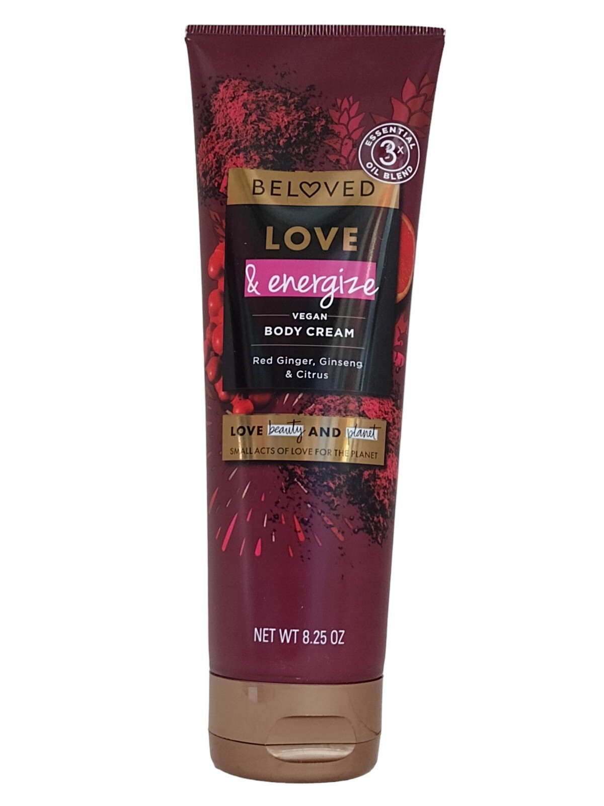 Beloved LOVE & ENERGIZE Vegan Body Cream RED GINGER GINSENG CITRUS Scent 8.25 oz