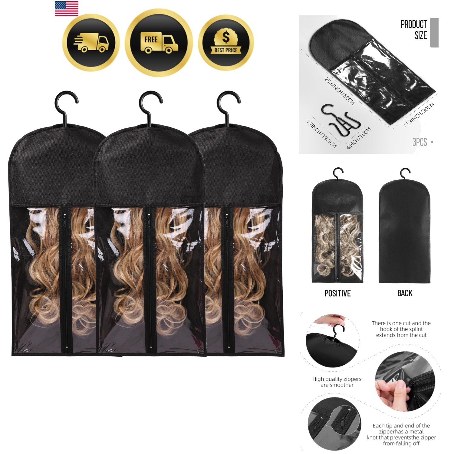 Hair Extension Holder Wig Storage Bags with Hangers Dust-proof Organizer