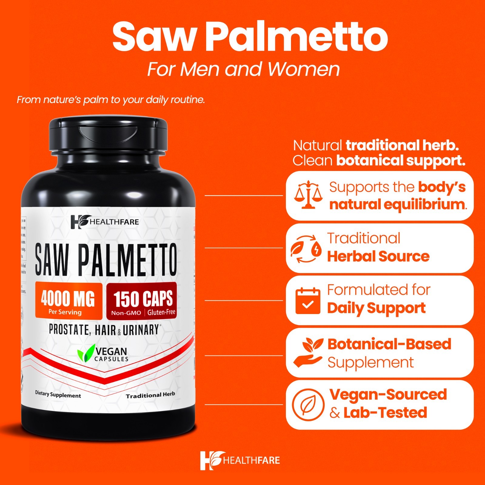 Healthfare Saw Palmetto Extract Capsules 4000mg Equivalent | 150 Capsules