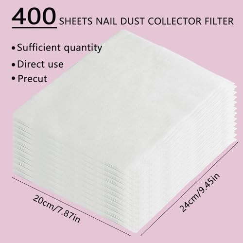 400 Sheets Nail Dust Collector Filter Paper Disposable Nail Dust 400 Pcs White