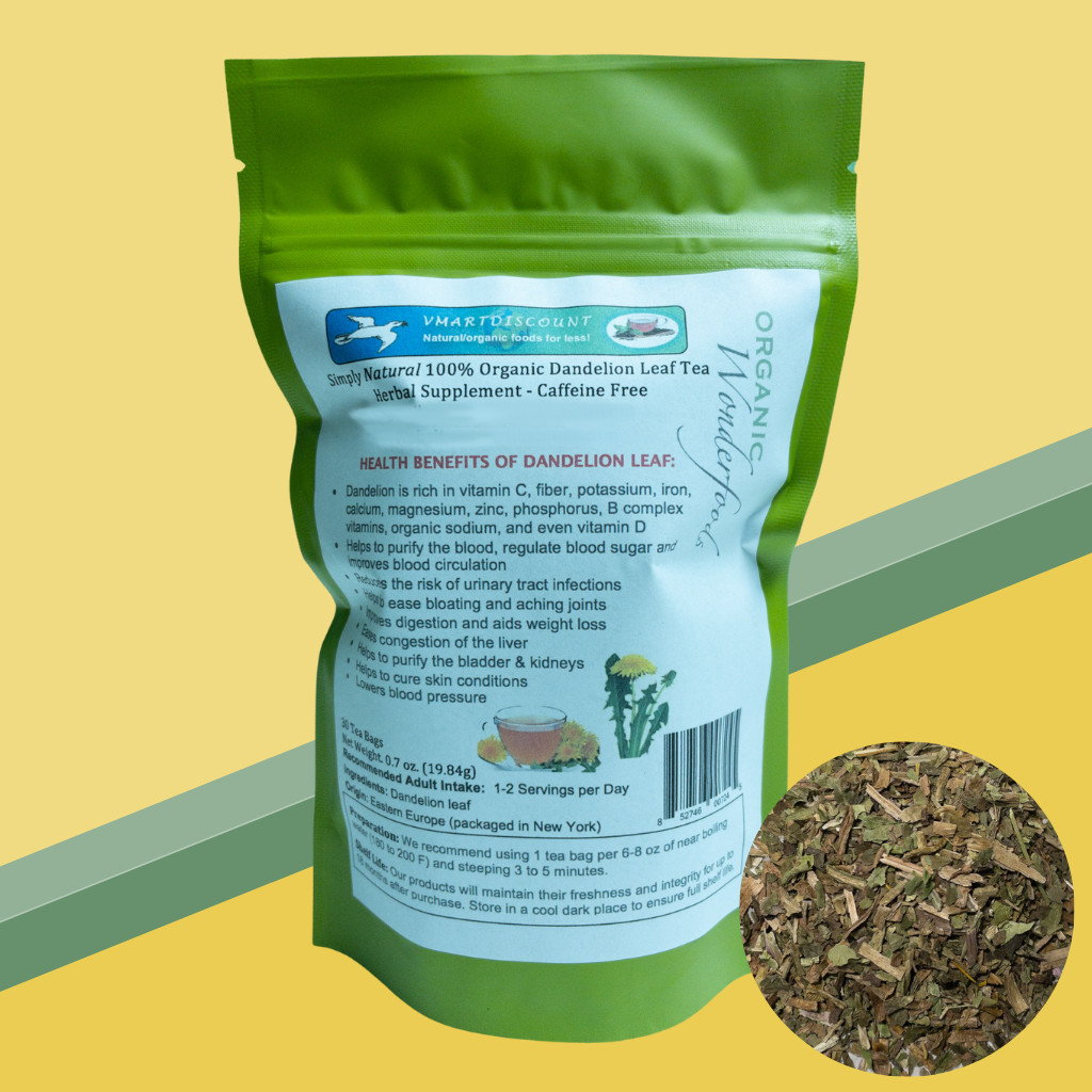Organic Dandelion Leaf (Diente de Leon) Premium Herbal Tea 30 Bags Caffeine Free