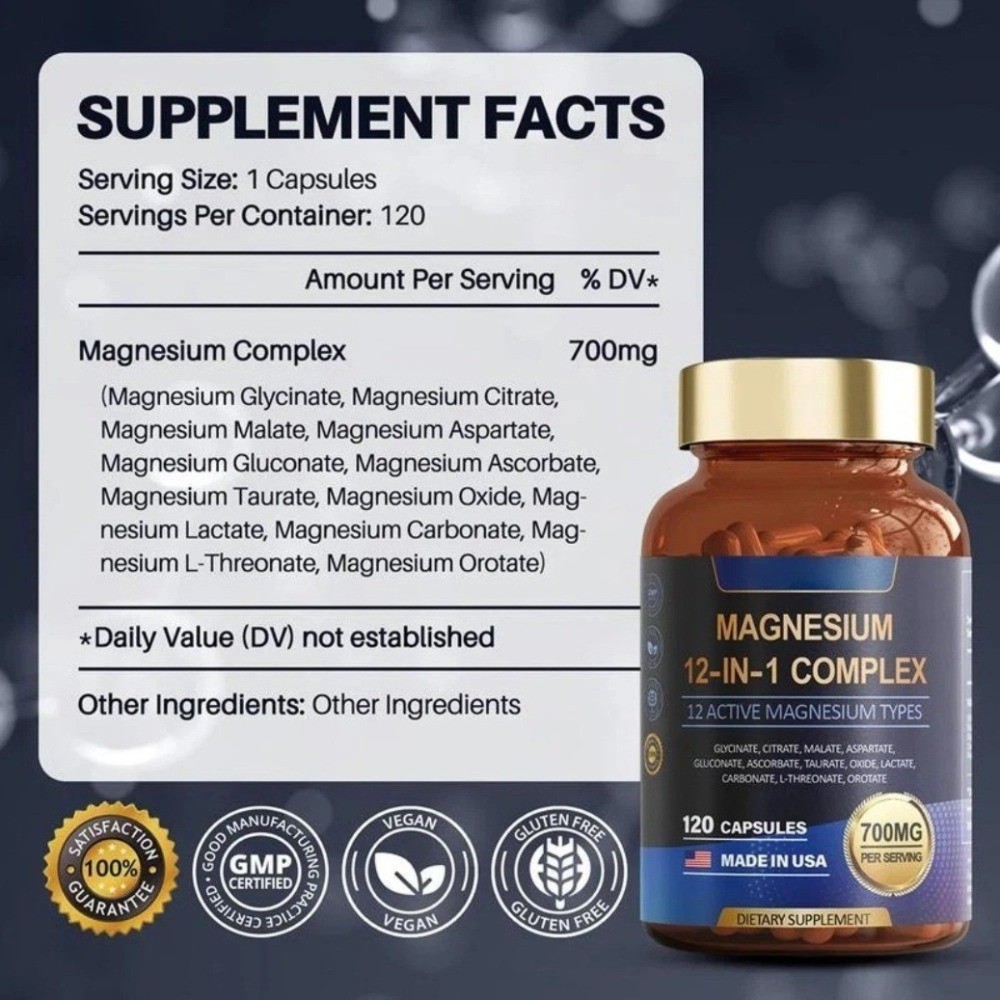 Totaria Nature 12-in-1 Vegan 700mg Magnesium, Nerve & Bone Health Supplement