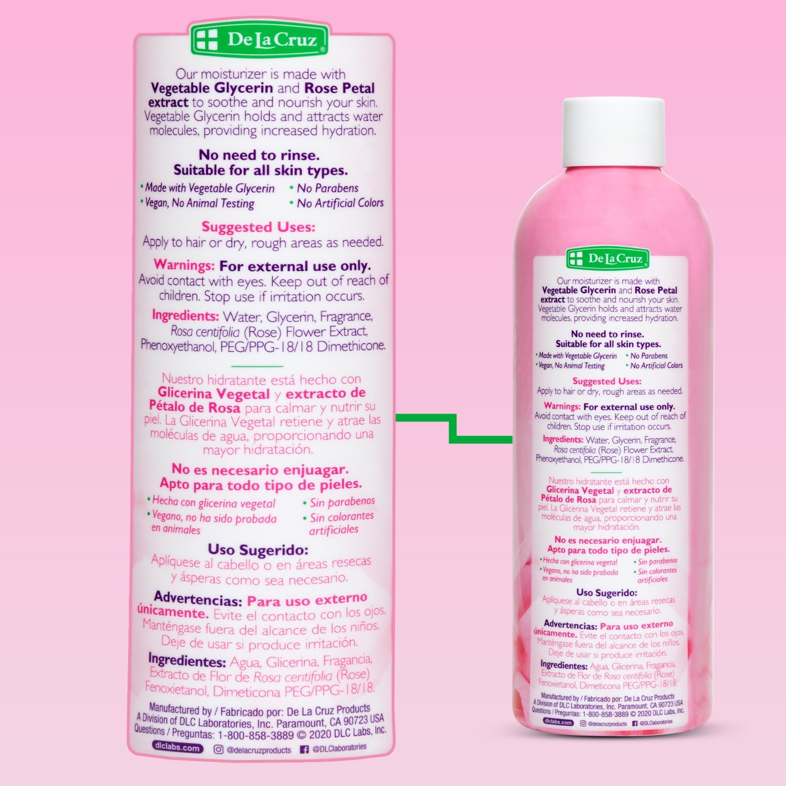 De La Cruz Glycerin & Rose Water Skin Moisturizer 8 oz. (8 BOTTLES) B.B. 05/2026