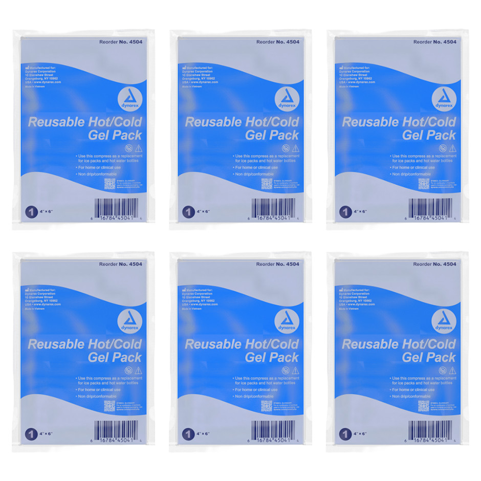 Dynarex Hot/Cold Reusable Gel Ice Packs for Home & Schools, 4″ x 6″ – Box of 6