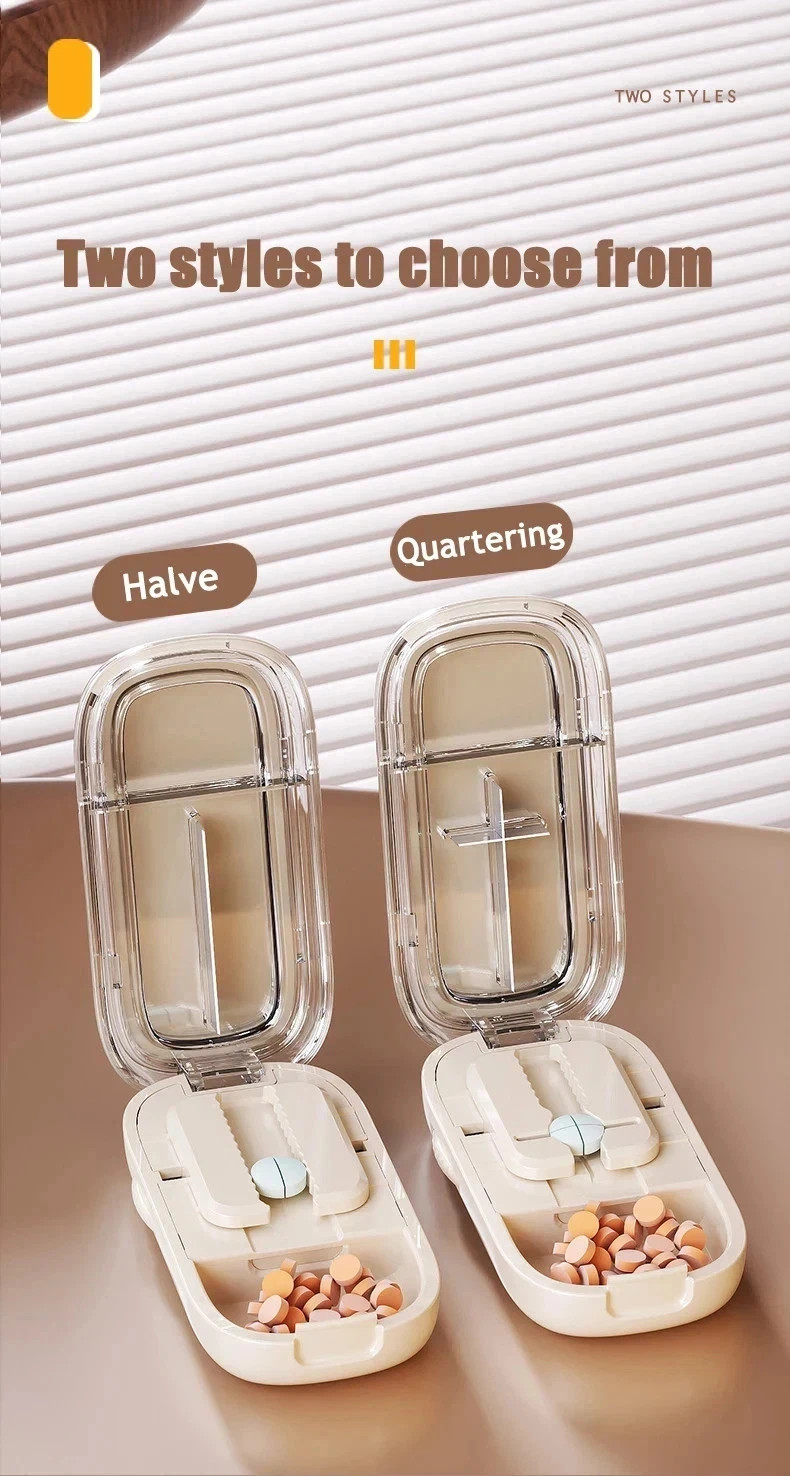 Adjustable Precise Pill Cutter Storage Box Portable Drug Tablet Medicine Dust US