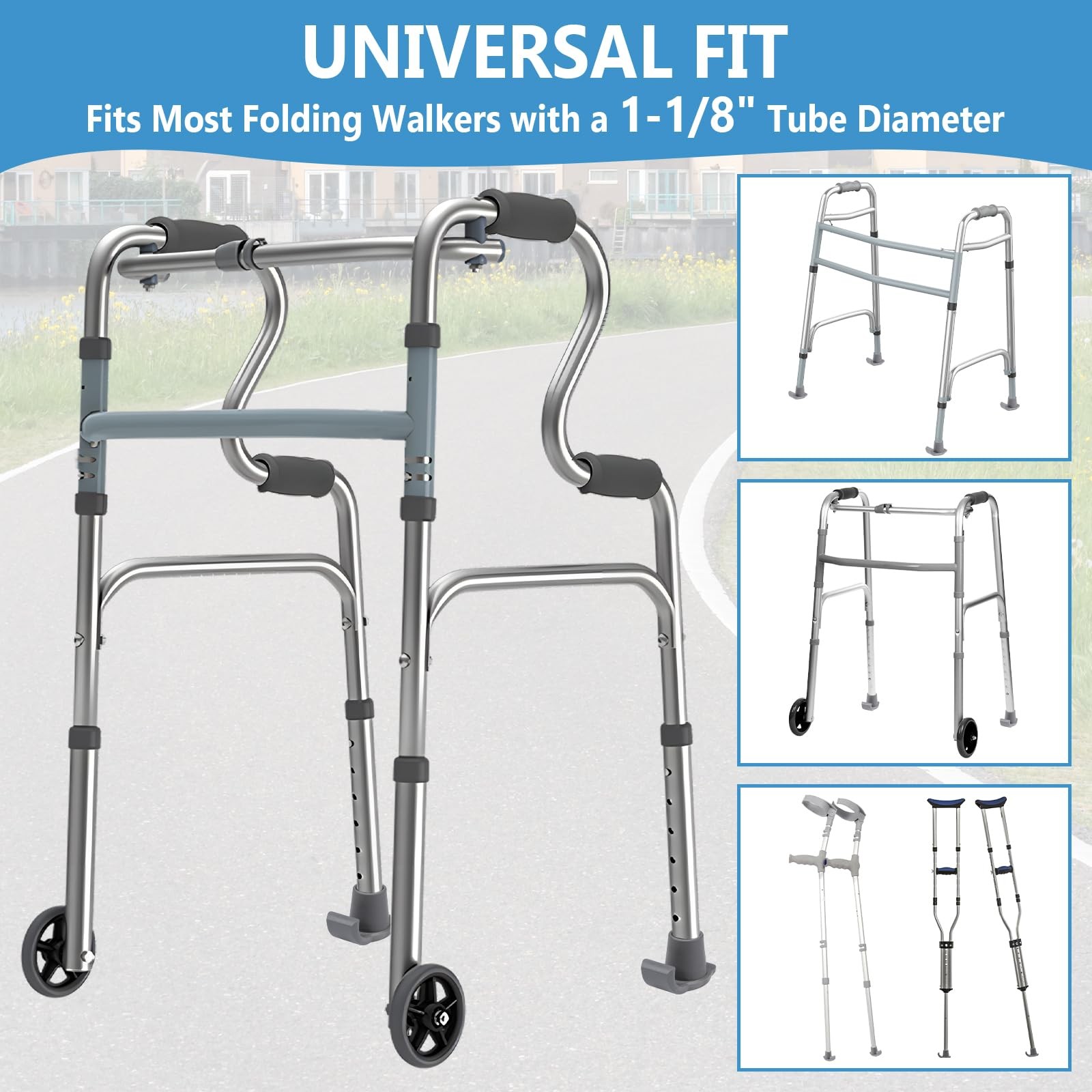 2 Pack Walker Ski Glides Replacement Feet Strong 1-1/8 in Folding Walkers