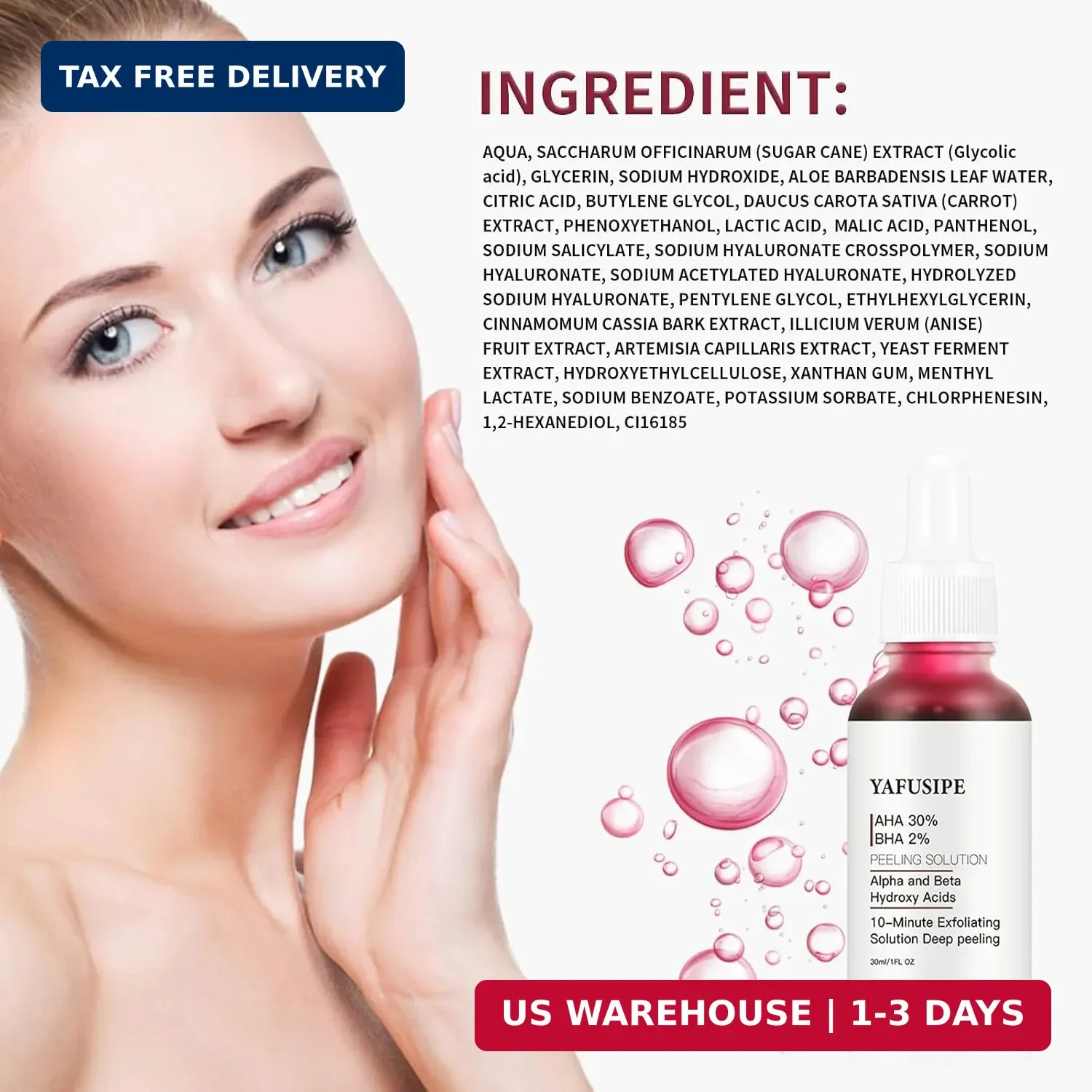 AHA 30% + BHA 2% Peeling Solution Exfoliating Chemical Skin Peel for Face at Hom