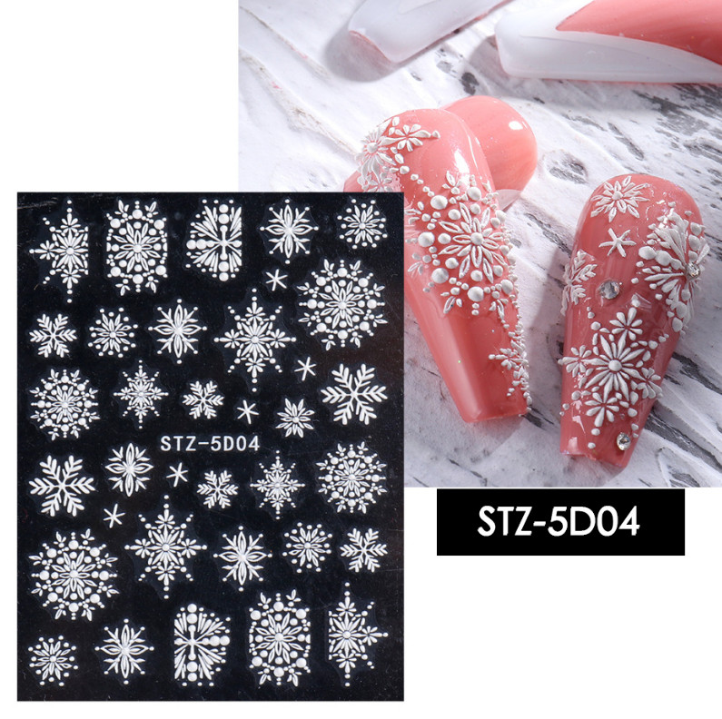 Pure White Flower Adhesive 5D Nail Art Stickers Snowflake Transfer Decals 5D03