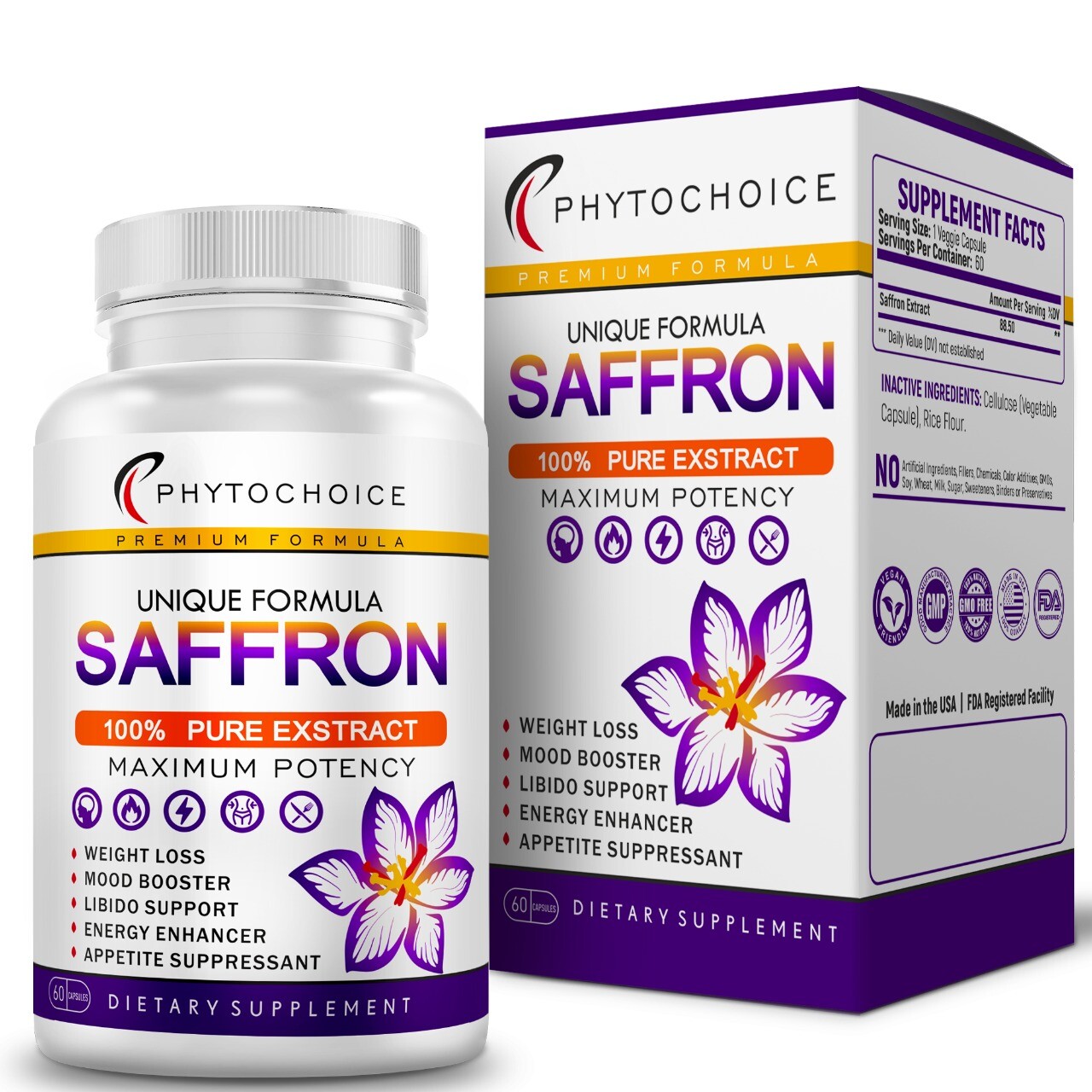 Saffron Extract-Weight Loss Appetite Suppressant 120 Saffron Capsules 4Men-Women