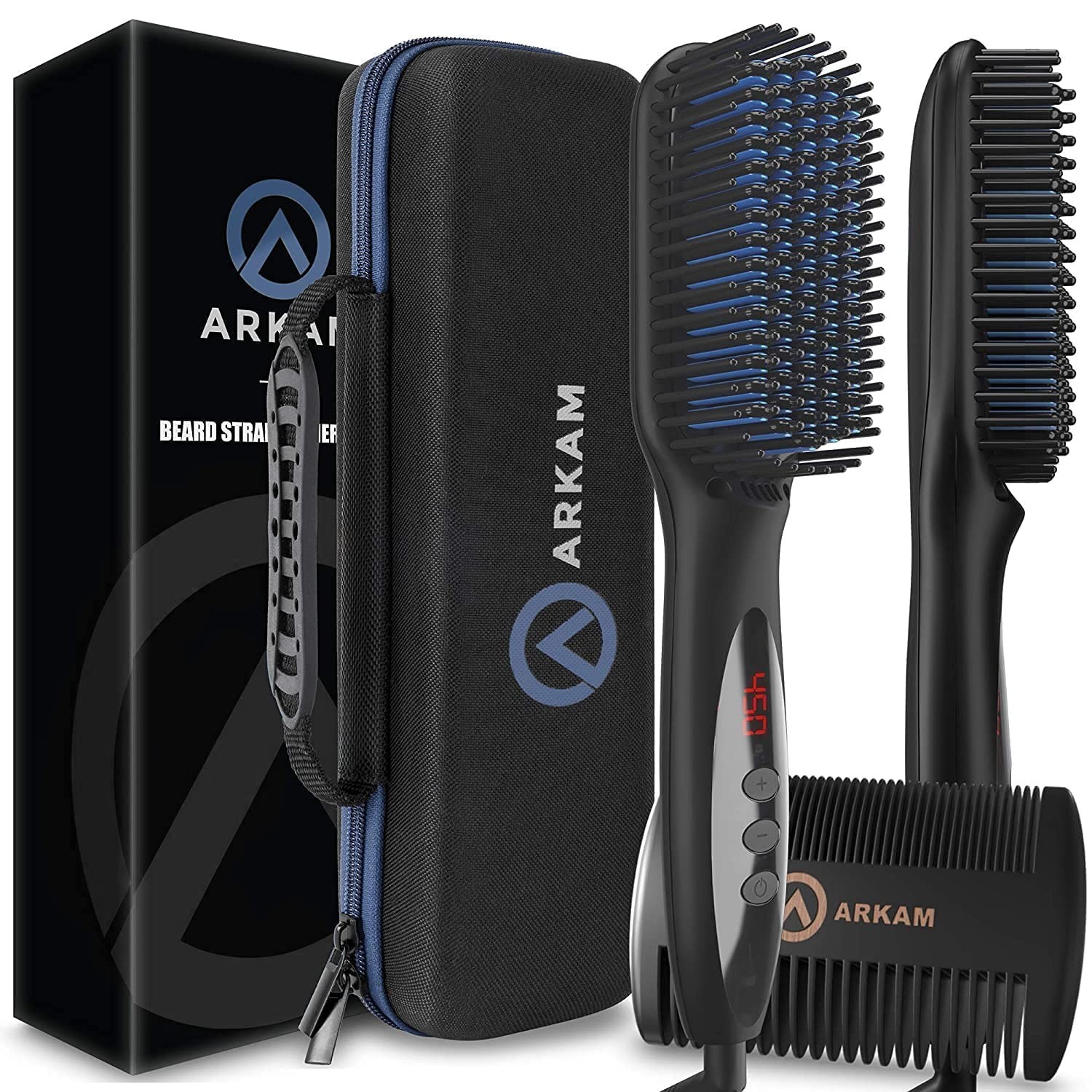 Arkam Beard Straightener for Men Premium Heated Brush Kit w/ Travel Case & Comb