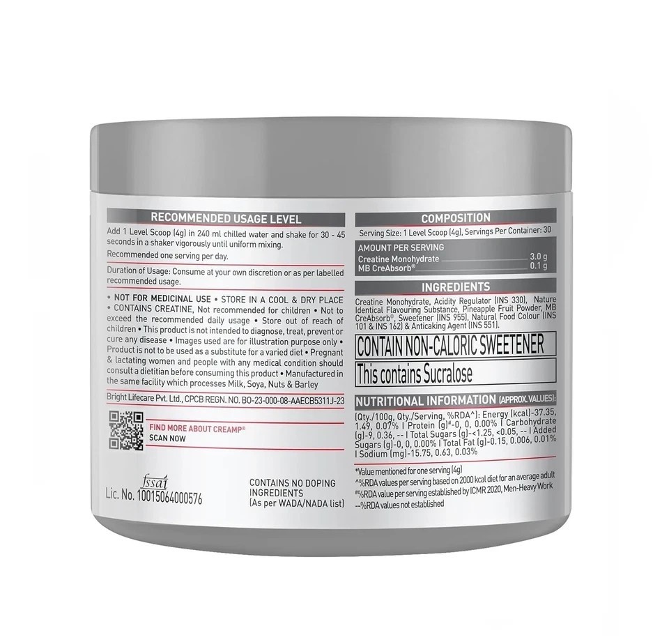 Micronised Creatine Monohydrate CreAMP Powder, Citrus Blast (30 Servings, 120g)
